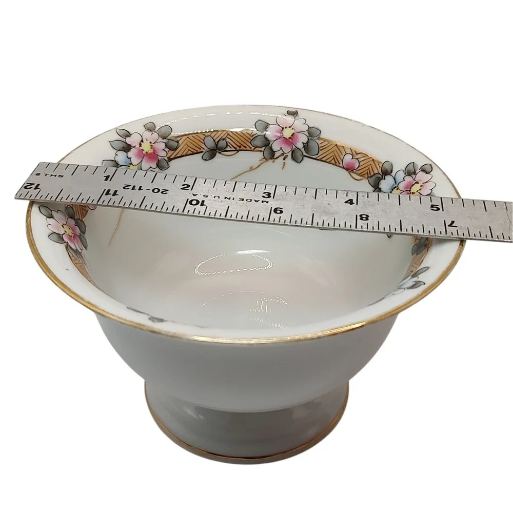 Antique Nippon Bowl Footed Hand Painted‎ Floral Gold Trim Candy Dish Rising Sun